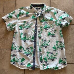 Eighty Eight Green & White Tropical Hawaiian Beach Vacation Men's Shirt XXL